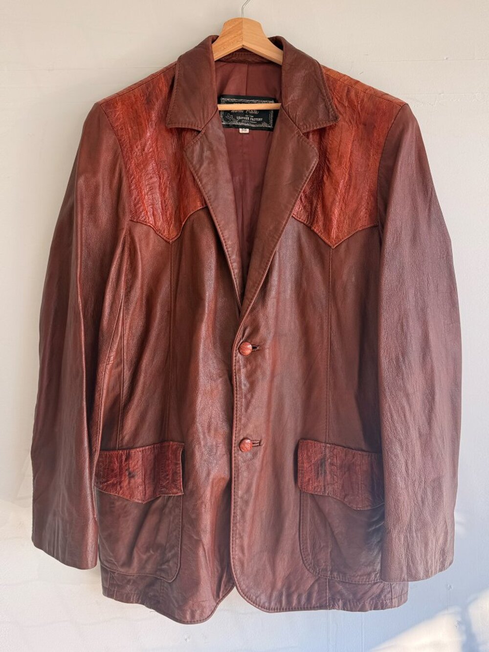 Vintage 1970s Texas Leather Western Blazer Eel Skin Accent Jacket Size 50